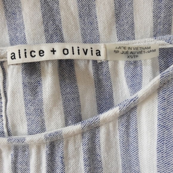 Alice + Olivia Long Sleeve Striped White & Blue Linen Blend Oversized Top XS - Picture 5 of 13